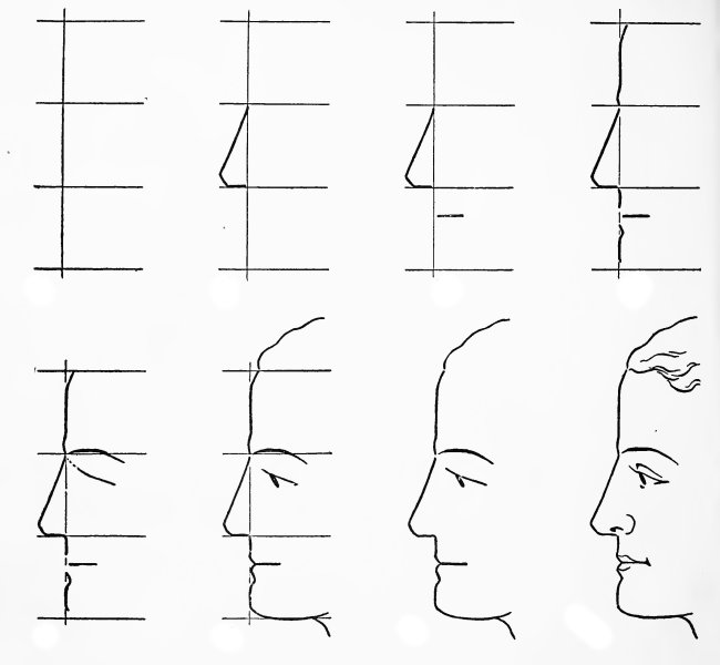 A diagram showing how to draw a human face.