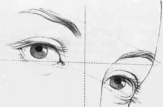 A diagram showing how to draw eyes.